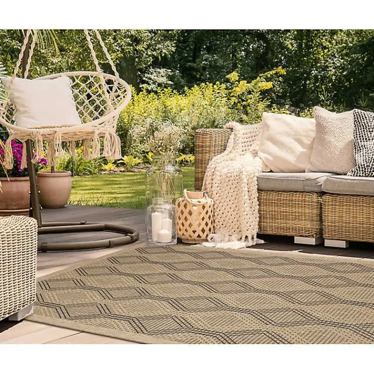 Kirklands Home Outdoor Rugs|Tan & Black Diamonds Indoor/Outdoor Area Rug, 5x7