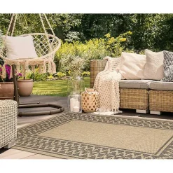 Kirklands Home Outdoor Rugs|Tan & Black Zig Zag Indoor/Outdoor Area Rug, 5x7