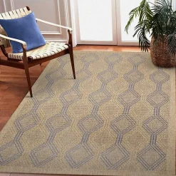 Kirklands Home Outdoor Rugs|Tan & Navy Diamonds Indoor/Outdoor Area Rug, 5x7