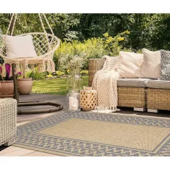 Kirklands Home Outdoor Rugs|Tan & Navy Zig Zag Indoor/Outdoor Area Rug, 5x7
