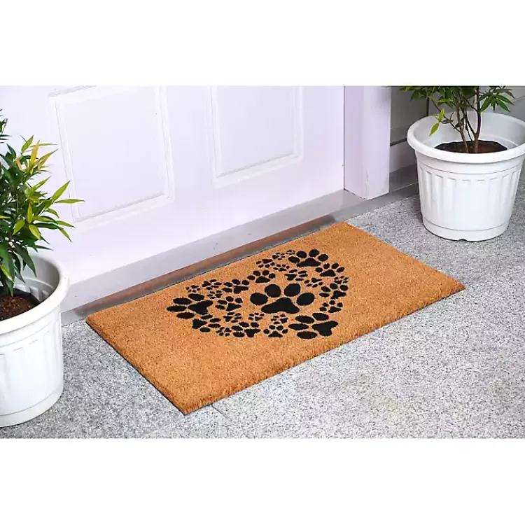 Kirklands Home Doormats|Tan and Black Coir Heart Paws Doormat, 24x36