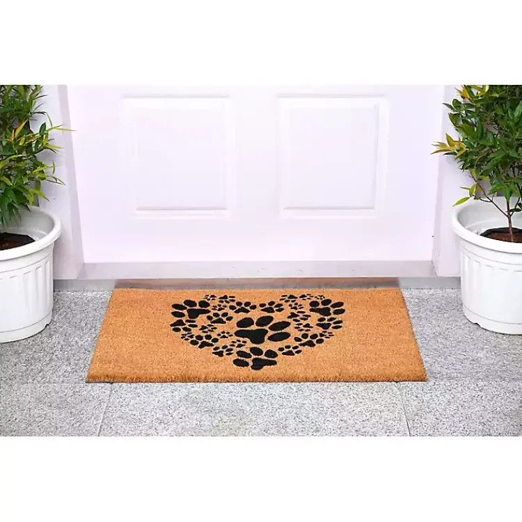 Kirklands Home Doormats|Tan and Black Coir Heart Paws Doormat, 24x36
