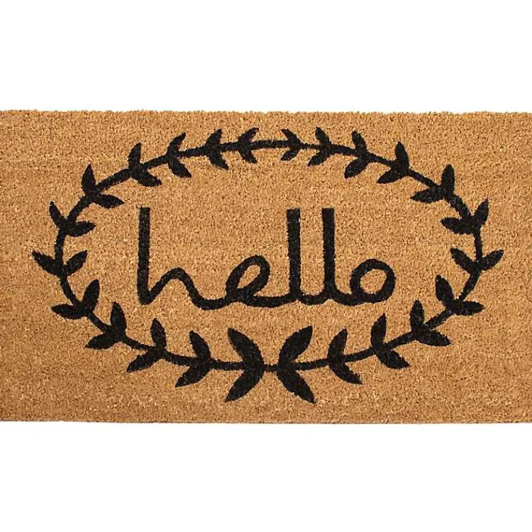 Kirklands Home Doormats|Tan and Black Evergreen Hello Doormat, 36x24 in.