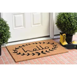 Kirklands Home Doormats|Tan and Black Evergreen Hello Doormat, 36x24 in.