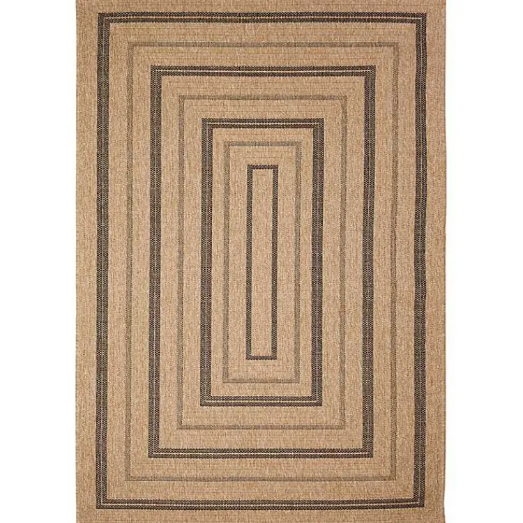 Kirklands Home Outdoor Rugs|Tan and Black Framed Indoor/Outdoor Area Rug, 5x7