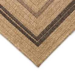 Kirklands Home Outdoor Rugs|Tan and Black Framed Indoor/Outdoor Area Rug, 5x7
