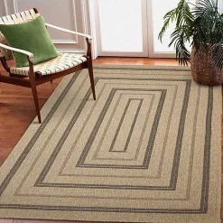 Kirklands Home Outdoor Rugs|Tan and Black Framed Indoor/Outdoor Area Rug, 5x7