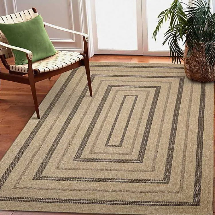 Kirklands Home Outdoor Rugs|Tan and Black Framed Indoor/Outdoor Area Rug, 5x7