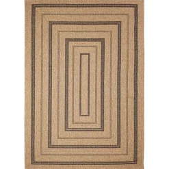 Kirklands Home Outdoor Rugs|Tan and Black Framed Indoor/Outdoor Area Rug, 7X9