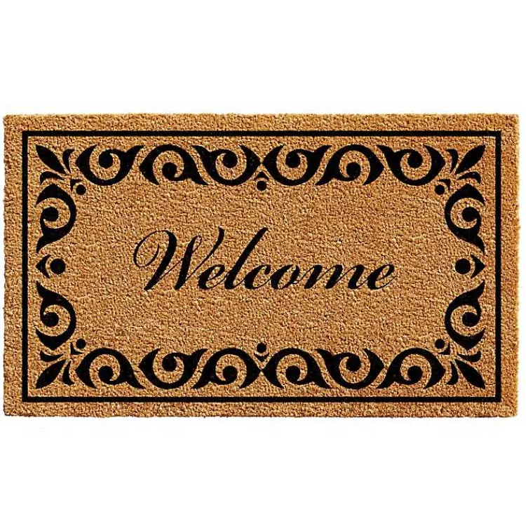Kirklands Home Doormats|Tan and Black Scroll Welcome Doormat, 29x17 in.