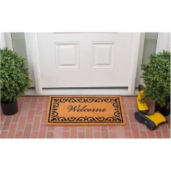 Kirklands Home Doormats|Tan and Black Scroll Welcome Doormat, 29x17 in.