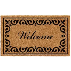Kirklands Home Doormats|Tan and Black Scroll Welcome Doormat, 36x24 in.