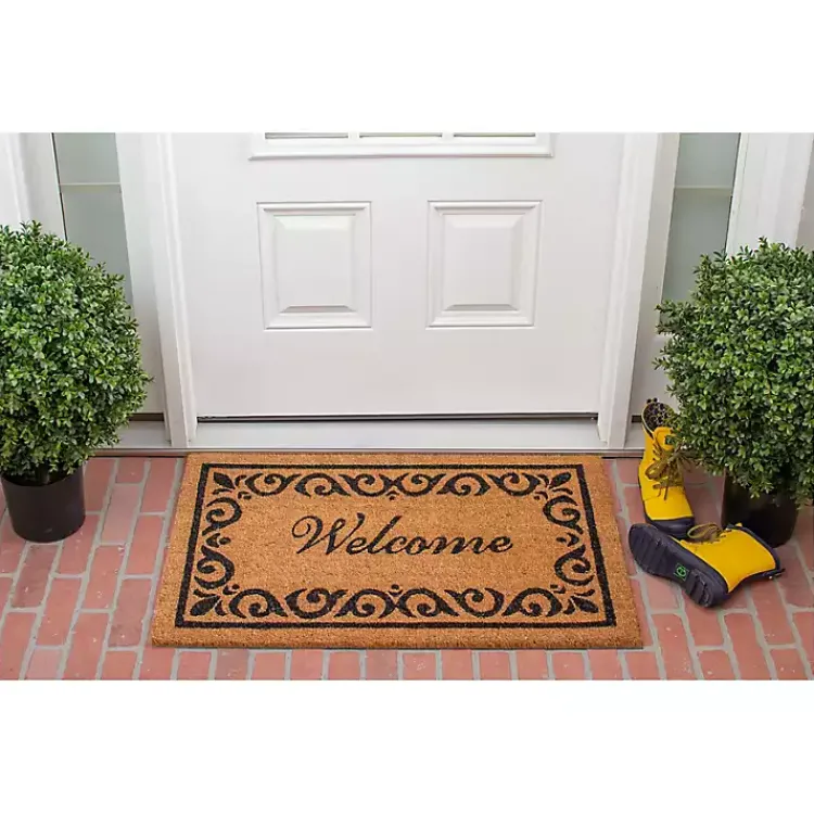 Kirklands Home Doormats|Tan and Black Scroll Welcome Doormat, 36x24 in.