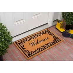 Kirklands Home Doormats|Tan and Black Scroll Welcome Doormat, 72x36 in.
