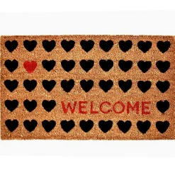 Kirklands Home Doormats|Tan and Black Welcome Heart Doormat