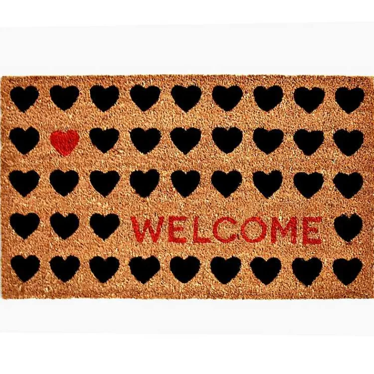 Kirklands Home Doormats|Tan and Black Welcome Heart Doormat