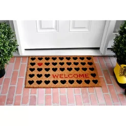 Kirklands Home Doormats|Tan and Black Welcome Heart Doormat