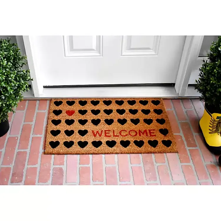 Kirklands Home Doormats|Tan and Black Welcome Heart Doormat