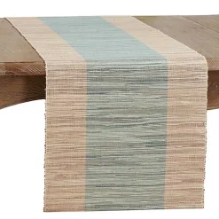 Kirklands Home Table Linens|Tan and Blue Shimmer Banded Table Runner