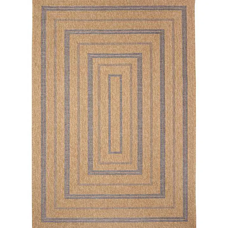 Kirklands Home Outdoor Rugs|Tan and Navy Framed Indoor/Outdoor Area Rug, 7x9