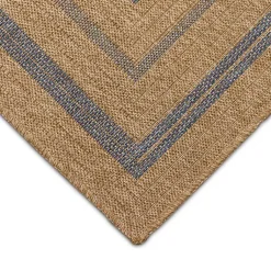 Kirklands Home Outdoor Rugs|Tan and Navy Framed Indoor/Outdoor Area Rug, 7x9