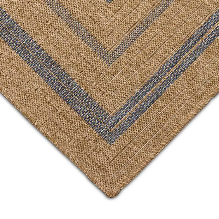 Kirklands Home Outdoor Rugs|Tan and Navy Framed Indoor/Outdoor Area Rug, 7x9