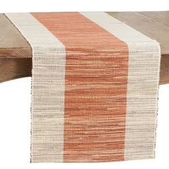 Kirklands Home Table Linens|Tan and Orange Shimmer Banded Table Runner