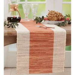 Kirklands Home Table Linens|Tan and Orange Shimmer Banded Table Runner