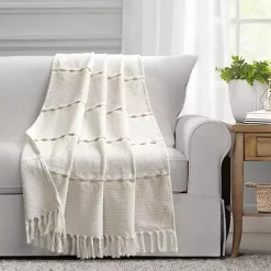 Sale Tan and White Herringbone Stripe Throw Blankets & Throws