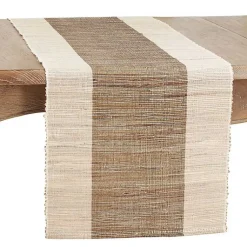Kirklands Home Table Linens|Tan and White Shimmer Banded Table Runner