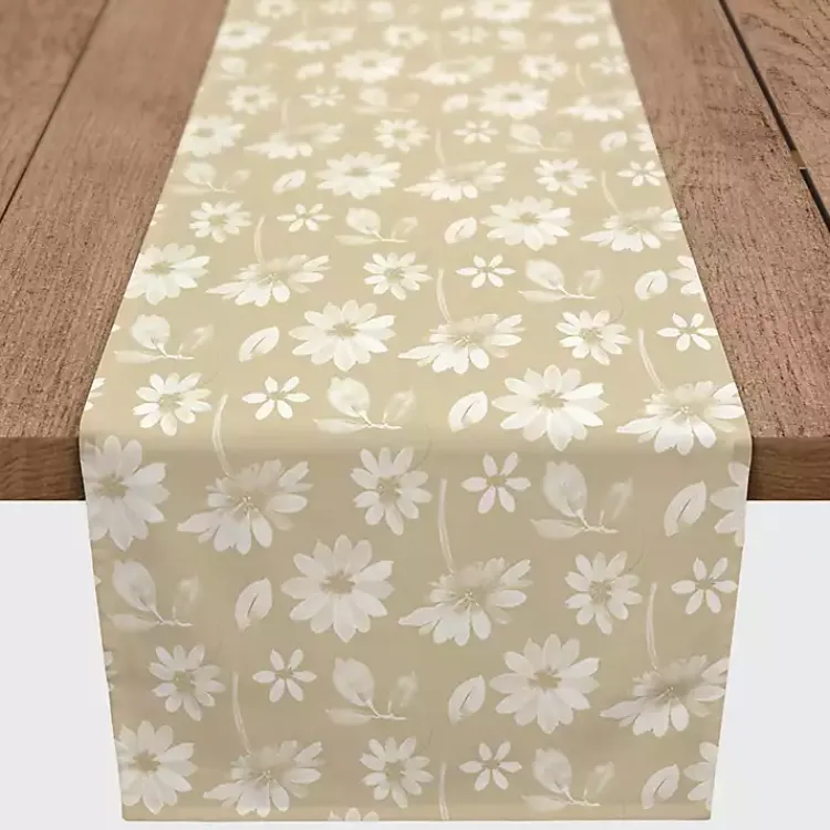Kirklands Home Table Linens|Tan and White Wildflower Table Runner, 72 in.