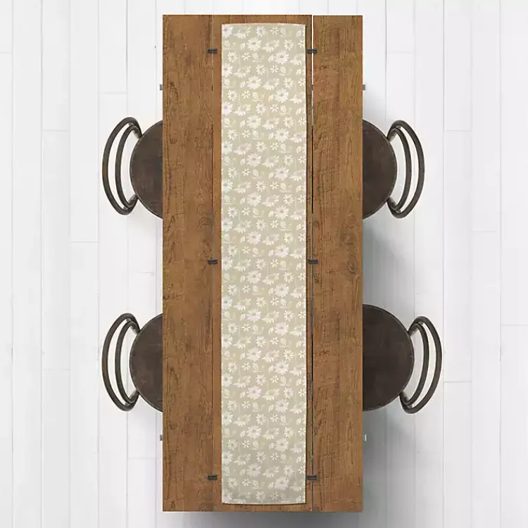 Kirklands Home Table Linens|Tan and White Wildflower Table Runner, 72 in.