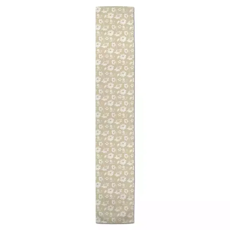 Kirklands Home Table Linens|Tan and White Wildflower Table Runner, 72 in.