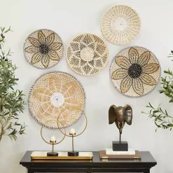 Kirklands Home Wall Plaques|Tan Bohemian Seagrass 5-pc. Wall Plaque Set