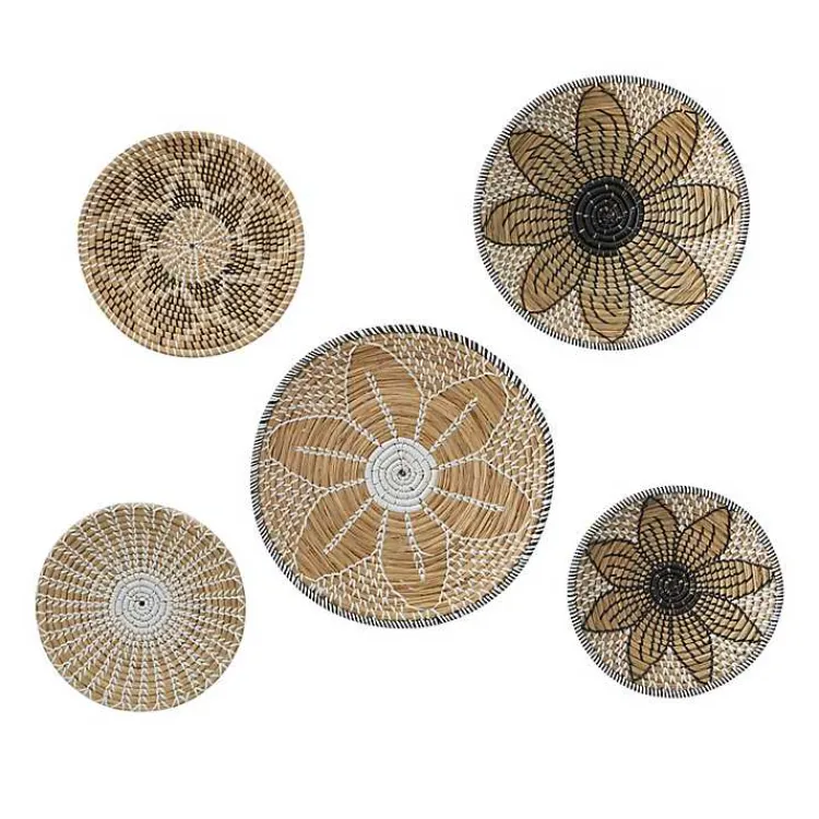 Kirklands Home Wall Plaques|Tan Bohemian Seagrass 5-pc. Wall Plaque Set