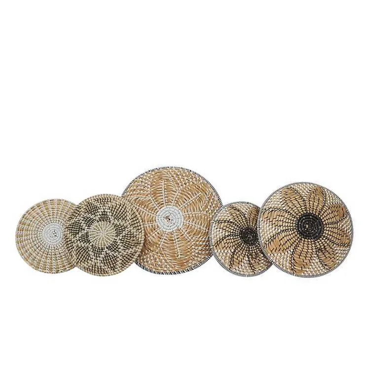 Kirklands Home Wall Plaques|Tan Bohemian Seagrass 5-pc. Wall Plaque Set