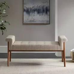 Kirklands Home Benches & Ottomans|Button Tufted Wood Bench Tan