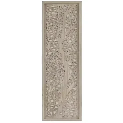 Kirklands Home Wall Plaques|Carved Wood Laurel Branches Panel Wall Plaque Tan