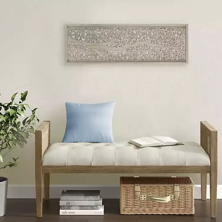 Kirklands Home Wall Plaques|Carved Wood Laurel Branches Panel Wall Plaque Tan