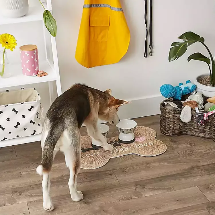 Kirklands Home Kitchen & Floor Mats|Eat Play Love Bone-Shaped Pet Bowl Mat Tan