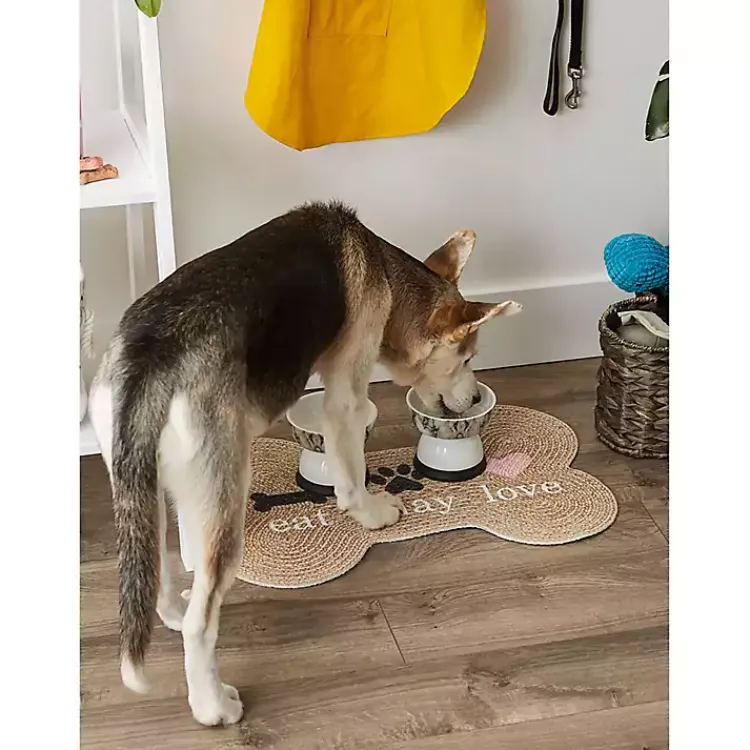 Kirklands Home Kitchen & Floor Mats|Eat Play Love Bone-Shaped Pet Bowl Mat Tan