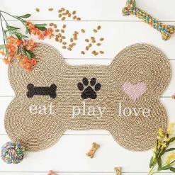 Kirklands Home Kitchen & Floor Mats|Eat Play Love Bone-Shaped Pet Bowl Mat Tan
