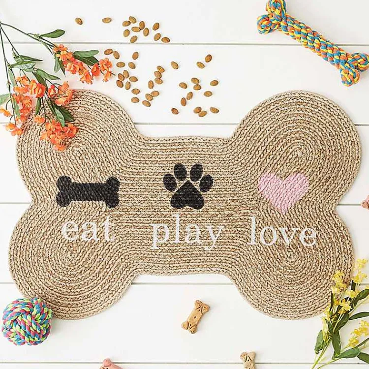 Kirklands Home Kitchen & Floor Mats|Eat Play Love Bone-Shaped Pet Bowl Mat Tan