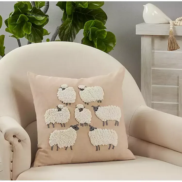 Hot Embroidered Sheep Accent Pillow Pillows