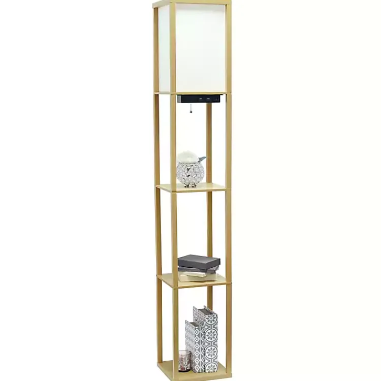 Kirklands Home Floor Lamps|Etagere Shelf Charging Floor Lamp Tan