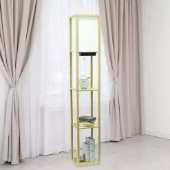 Kirklands Home Floor Lamps|Etagere Shelf Charging Floor Lamp Tan