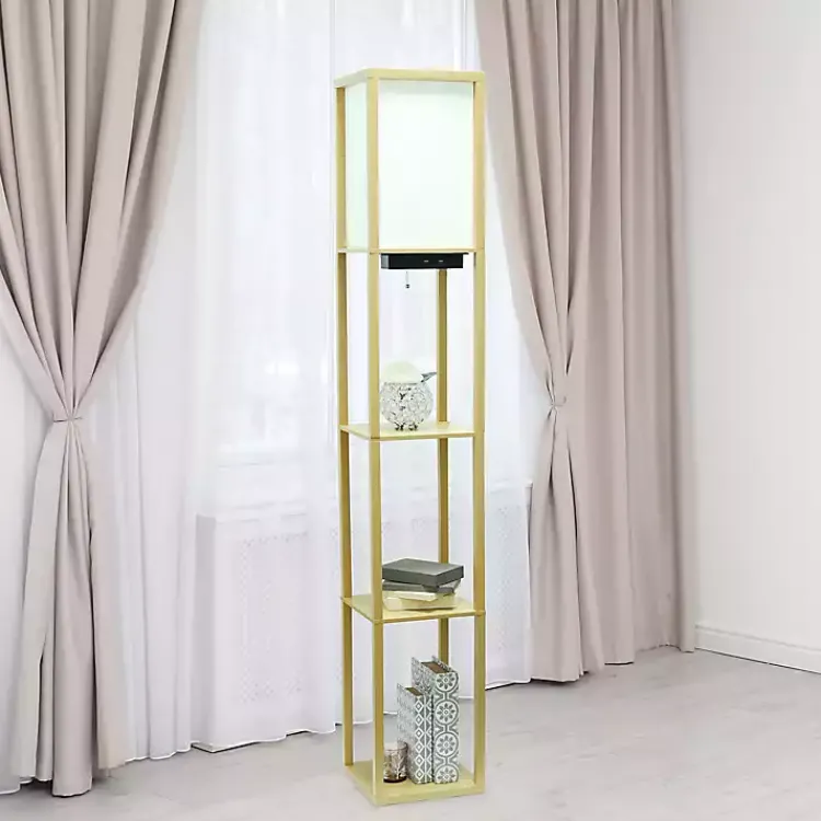 Kirklands Home Floor Lamps|Etagere Shelf Charging Floor Lamp Tan