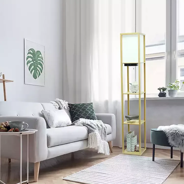 Kirklands Home Floor Lamps|Etagere Shelf Charging Floor Lamp Tan