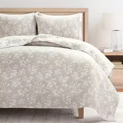 Kirklands Home Quilts|Tan Floral Reversible 3-pc. King Quilt Set