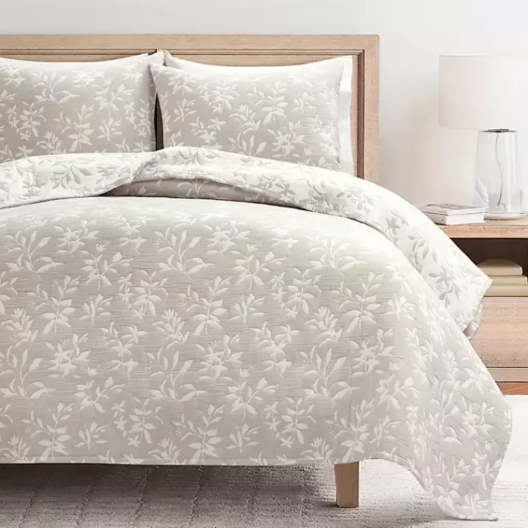 Kirklands Home Quilts|Tan Floral Reversible 3-pc. Full/Queen Quilt Set